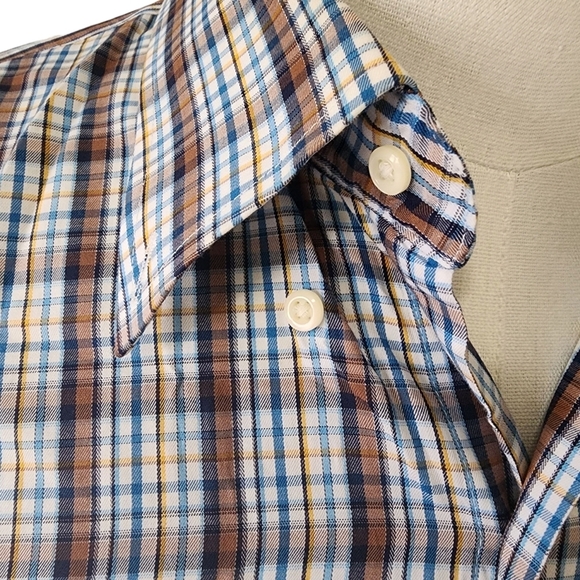 Peter Millar Men’s Button Down Shirt Tan & Blue Plaid - Large - Picture 3 of 9